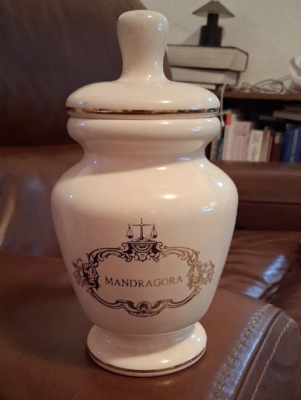 Ceramic Apothecary Jar in Cream with Gold Trim